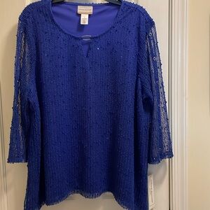 Royale Blue LS Seascape With Sequin Tunic 1X